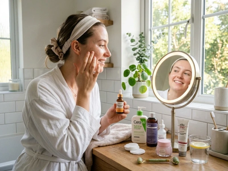 Morning Self Care Routine for a Better Start to Your Day 2 woman doing skincare routine as part of morning self care