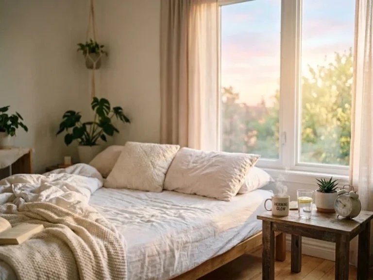 Morning Self Care Routine for a Better Start to Your Day 5 morning self care routine setup with coffee, journal, and morning light