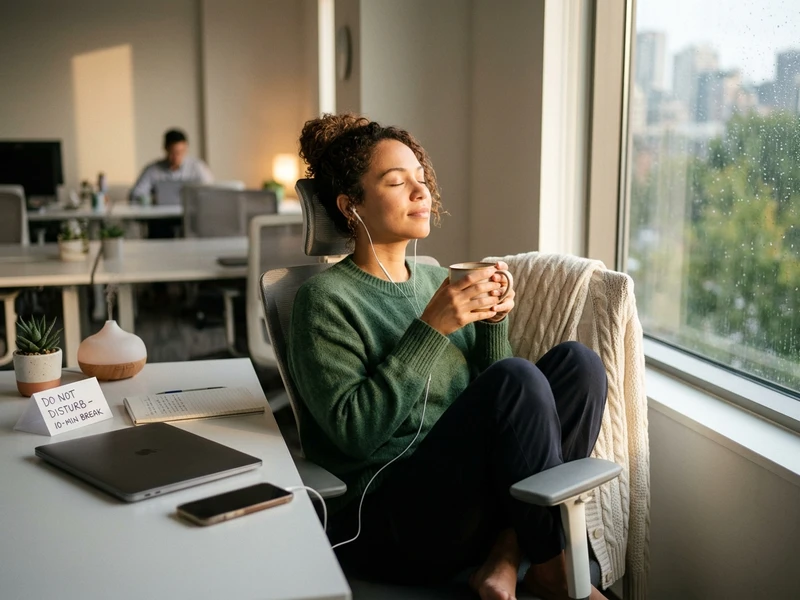 Self Care Routine: Simple Habits for Everyday Wellness 5 woman taking a do not disturb break at work to protect her time